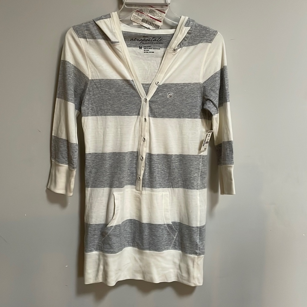 Aeropostale Women Shirt with Hood, Front Pocket & button down with short sleeve